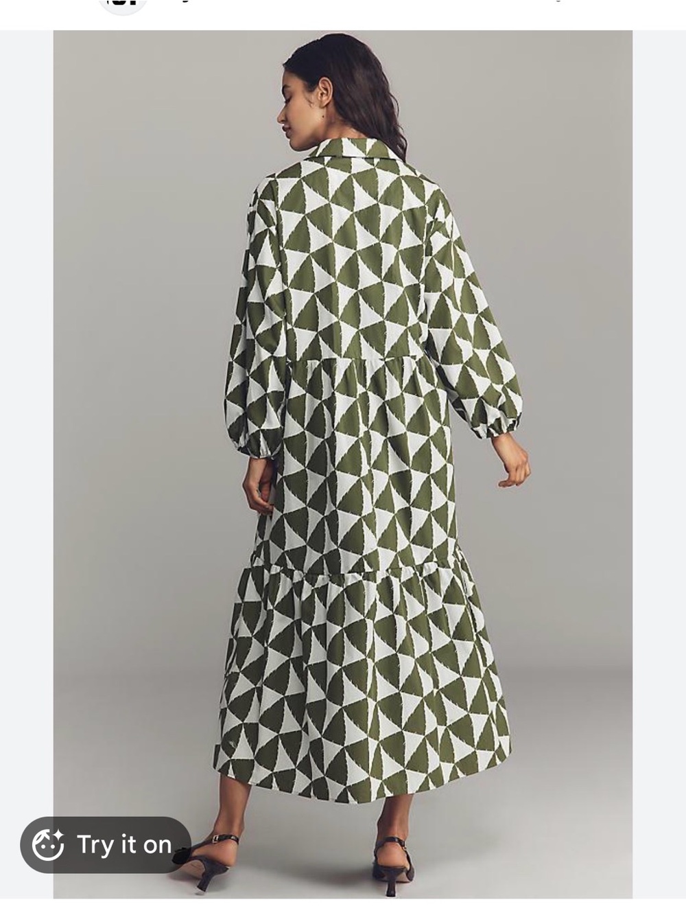 Anthropologie Maeve Bettina Tiered Shirt Dress Size Large Petite Geometric Green - Picture 3 of 6